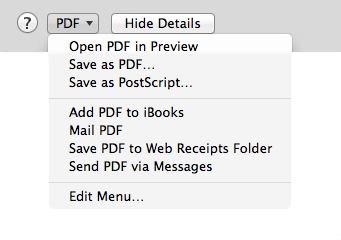 PDF options in macOS Print dialog.